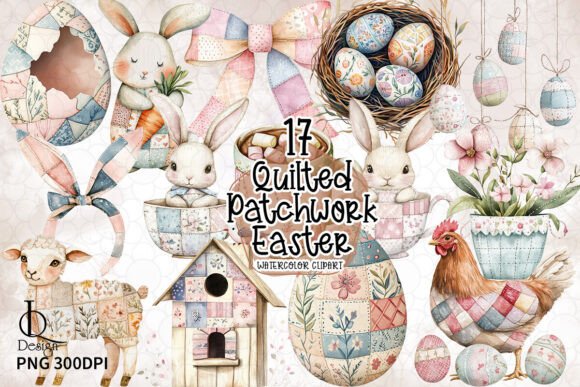 Quilted Patchwork Easter Clipart PNG