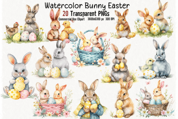 Watercolor Bunny Easter Clipart | Easter