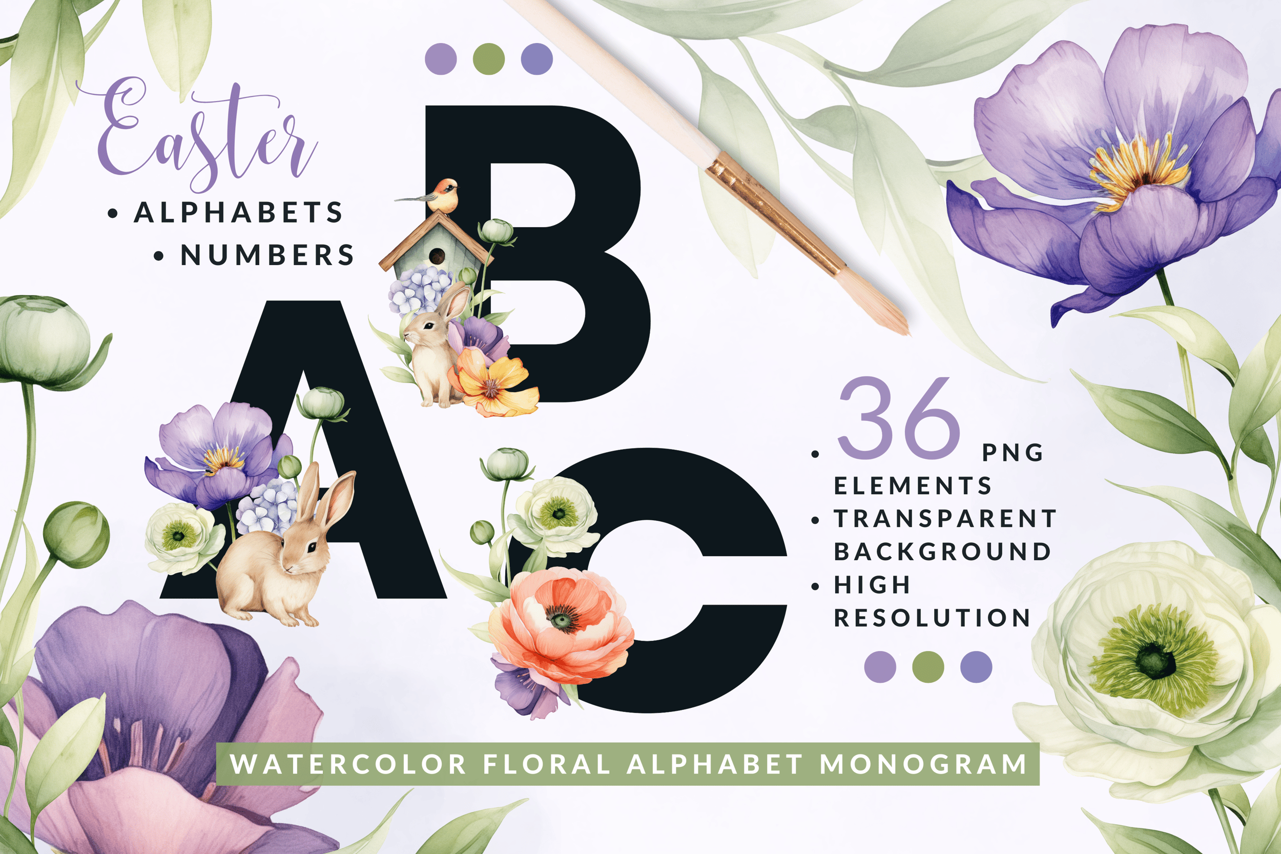 Watercolor Floral Easter Alphabet Letter