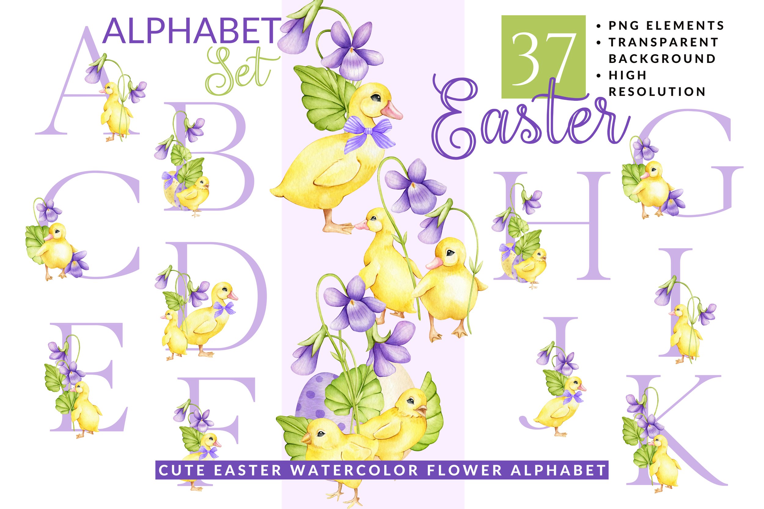 Cute Easter Watercolor Flower Alphabet
