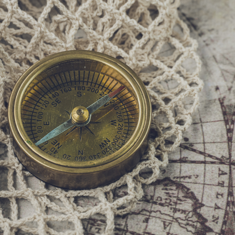 Golden Compass on a Map of the world