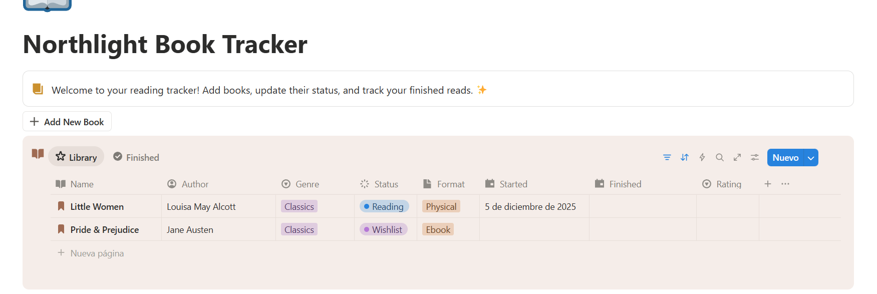 Simple Book Tracker Template View 1
