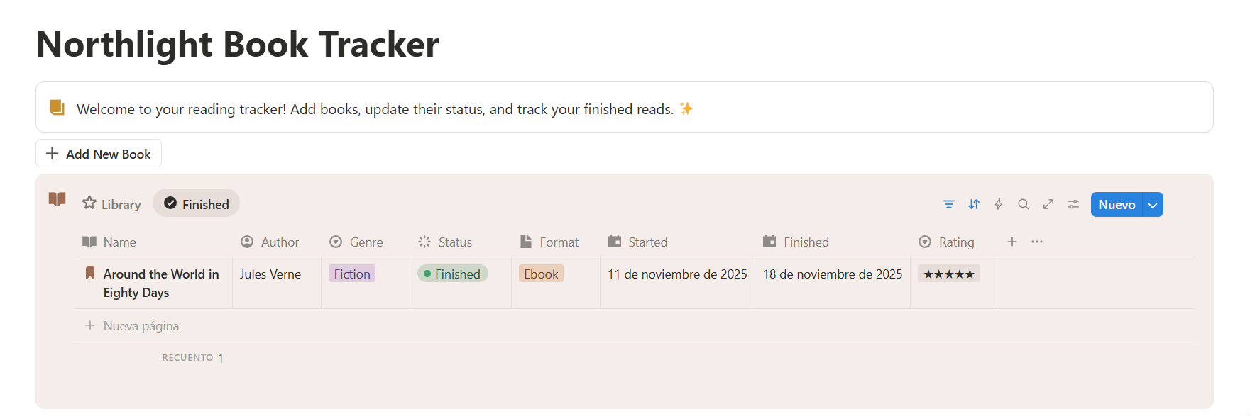 Simple Book Tracker Template View 2
