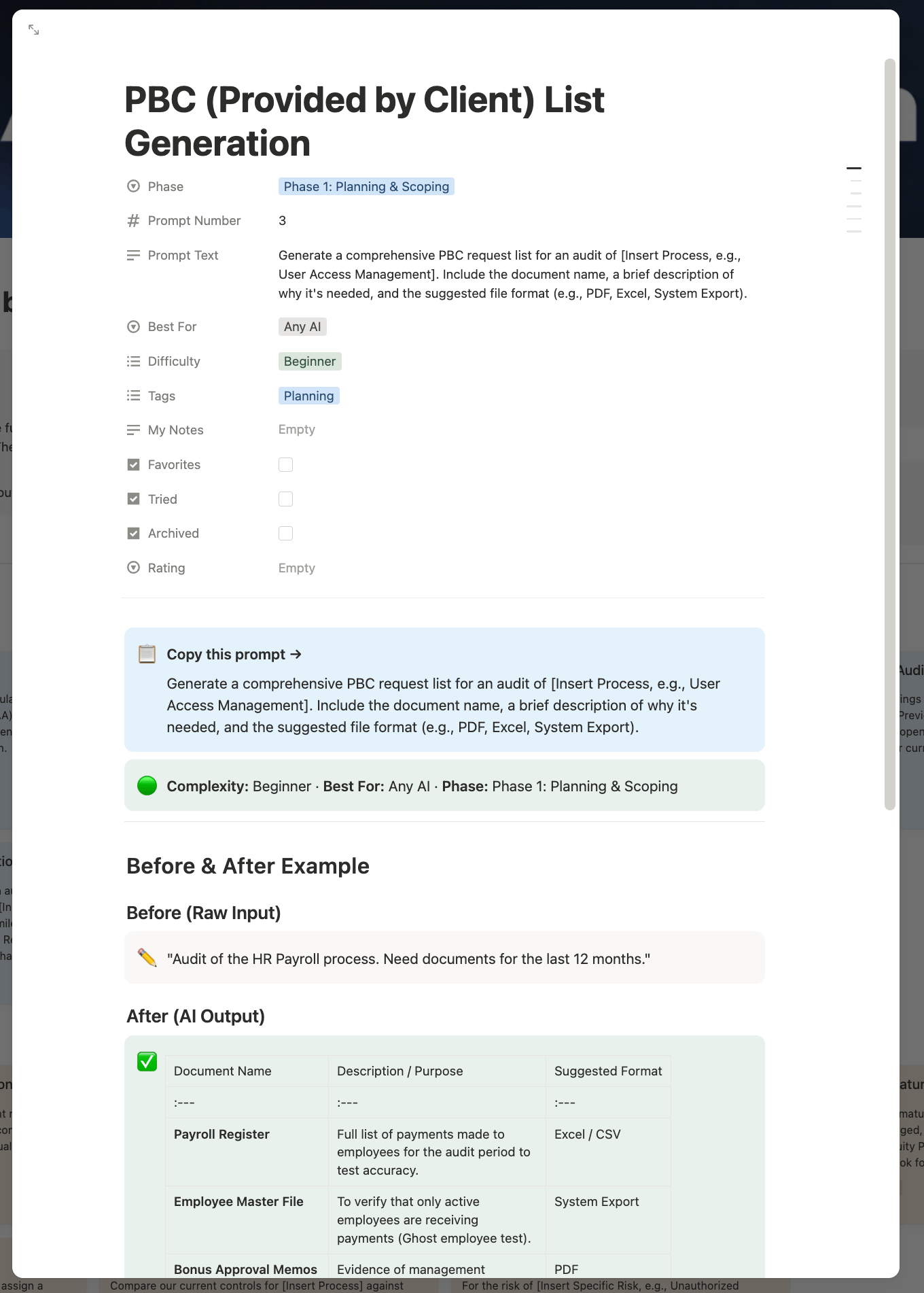 Audit prompt card