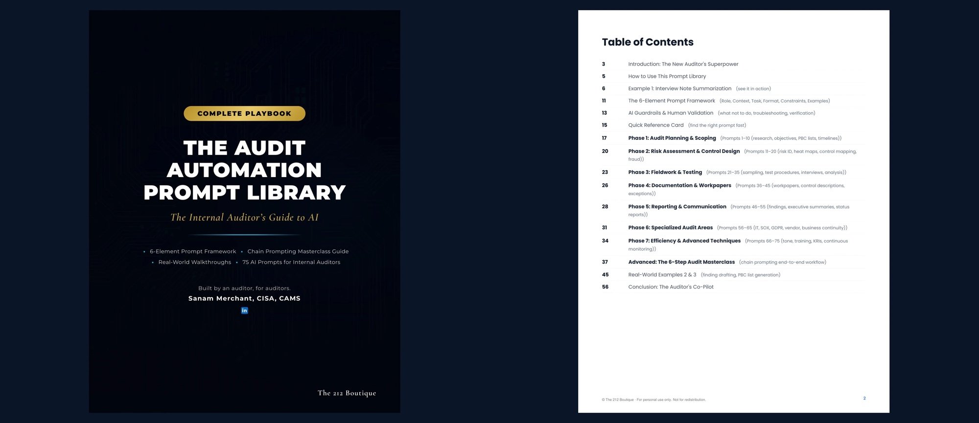 AI Prompt Library for Internal Auditors Complete Playbook PDF cover and table of contents