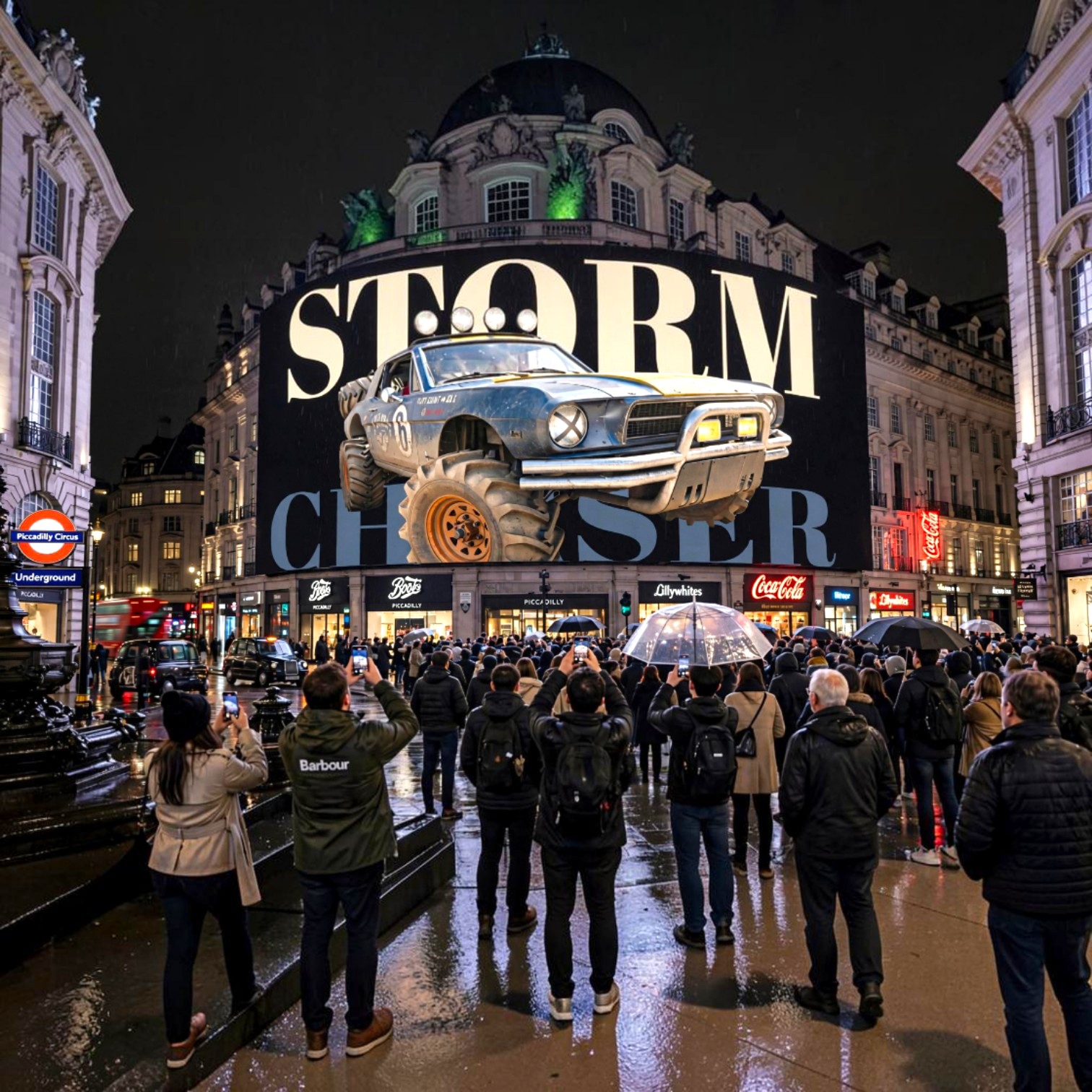 Zenith Decals Storm Chaser Off-Road Monster Car Poster mockup displayed in a city setup