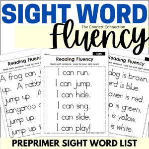 Sight Word fluency reading passages preprimer list
