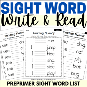 Preprimer sight word write and read fluency reading passages
