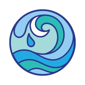 Sea Air Arts logo, an abstract wave design in aquas and blues