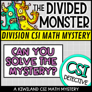 Division activitiy and worksheet with CSI Math Mystery and Kiwiland Education