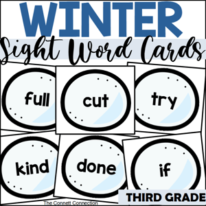 winter Sight Word Cards for third grade
