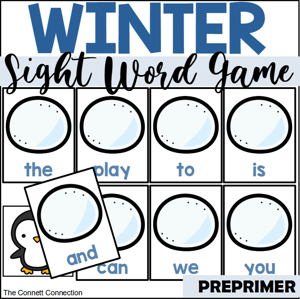Winter preprimer sight word game Where's the Penguin?