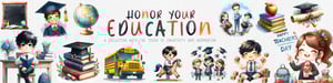 Happy teacher's day clipart, graduations student clipart, back to school clipart, graduation hat clipart, CelebrationsBoxs is a online store, which provide printable craft supplies like clipart, graphic, template, junk journal paper, sublimation art, wall art, stickers etc for crafters and small business owner.