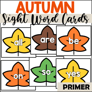 fall sight word flashcards primer