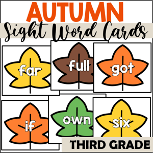 fall sight word flashcards third grade