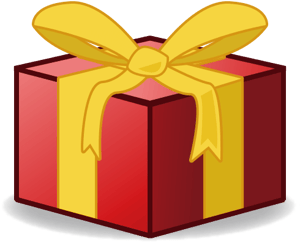 red gift box tied with a yellow ribbon