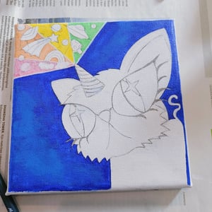 Making of an acrylic painting. The background base layer color done.