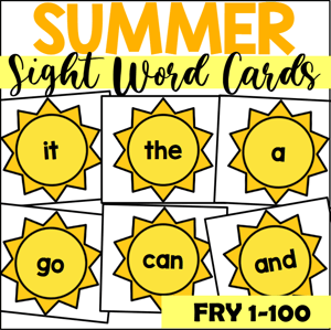 summer sight word flash cards for Fry