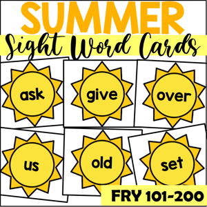 summer sight word flash cards for Fry