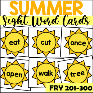 summer sight word flash cards for Fry