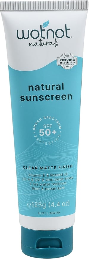 Wotnot SPF 50+ Natural Sunscreen — organic mineral sunscreen made in Australia, reef-safe, cruelty-free, and enriched with aloe vera and jojoba for hydrated, protected skin