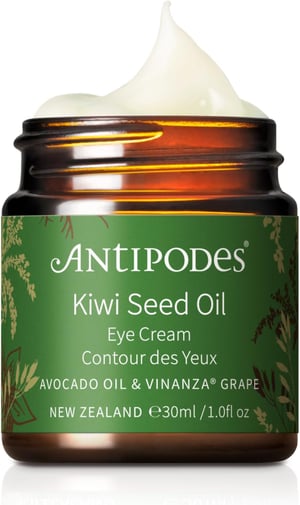 Antipodes Kiwi Seed Oil Eye Cream product shot, hydrating natural eye cream for dark circles