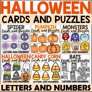 Halloween Alphabet and Number Cards and Puzzles Bundle