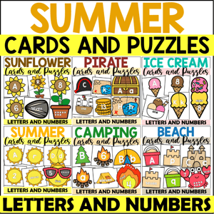 Summer alphabet and number cards and puzzle bundle
