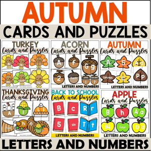 Fall alphabet and number flashcards and puzzles