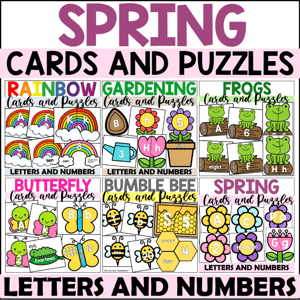 spring alphabet and number cards and puzzles
