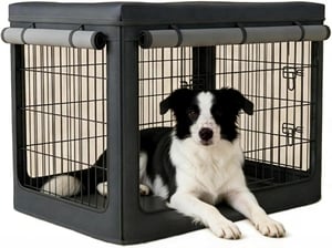 Heavy Duty Waterproof Oxford Kennel Cover with Detachable Top & Breathable Mesh for Large Dogs