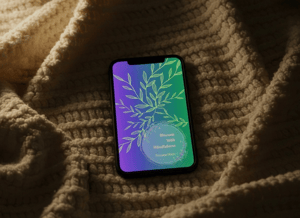 Ebook de autosanación Blossom With Mindfulness de Treyana Harry en un teléfono móvil — guía de mindfulness y ansiedad de 30 días