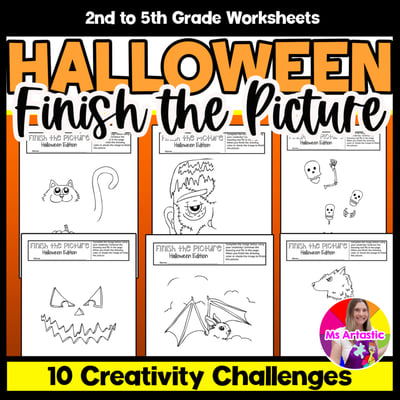 Halloween Art Activity Finish the Picture Creativity Challenge Fast Finishers
