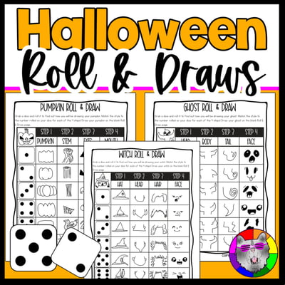 Halloween Roll and Draw Directed Drawing Art Game Halloween Drawing Activity