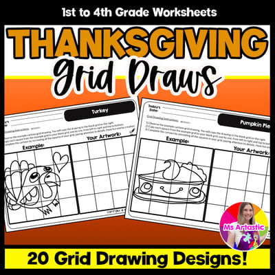 Thanksgiving Cartoon Grid Drawing Worksheets Thanksgiving Drawing Art Activities
