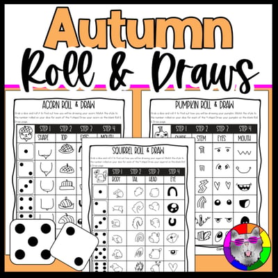 Autumn Roll and Draw Directed Drawing Activity Fall Art Game Autumn Art Lesson