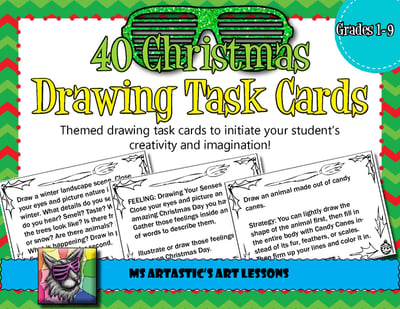 Christmas Art Drawing Task Cards or Sketchbook Prompts