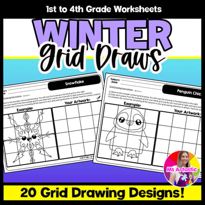 Winter Cartoon Grid Drawing Worksheets Winter Drawing Art Activities for Kids