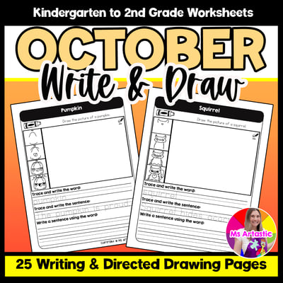October Directed Drawings Writing Prompts Journals Autumn Writing Activities