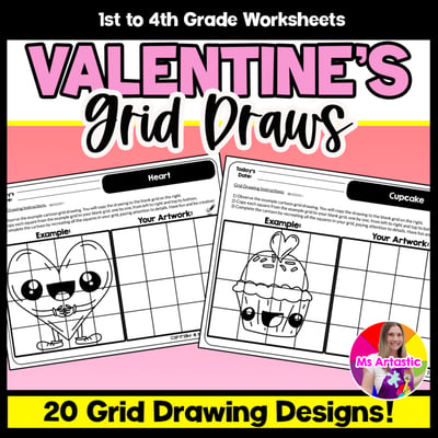Valentines Day Cartoon Grid Drawing Worksheets Valentines Day Drawing Activities