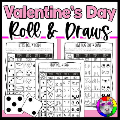Valentine’s Day Roll and Draw Directed Drawing Activity Valentine Art Game Art