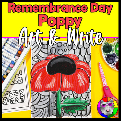 Remembrance Day Poppy Art Lesson Writing Prompt Worksheets Line Art Project Sub