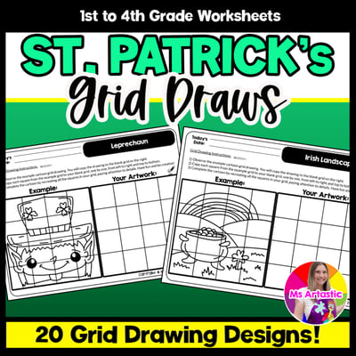 St Patricks Day Cartoon Grid Drawing Worksheets St Patricks Day Art Activities