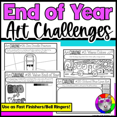 End of Year Art Challenge Cards Prompt Activities Bell Ringers Fast Finishers