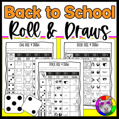 Back to School Roll and Draw Directed Drawing Game First Week of School Drawing