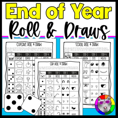 End of Year Roll and Draw Directed Drawing Game Last Week of School Art Activity
