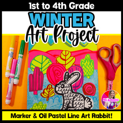 Winter Art Project Rabbit Line Art Lesson Primary Elementary Winter Art Activity