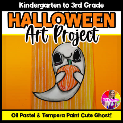 Halloween Art Lesson Cute Ghost Kindergarten Art October Fall Artwork Autumn Art
