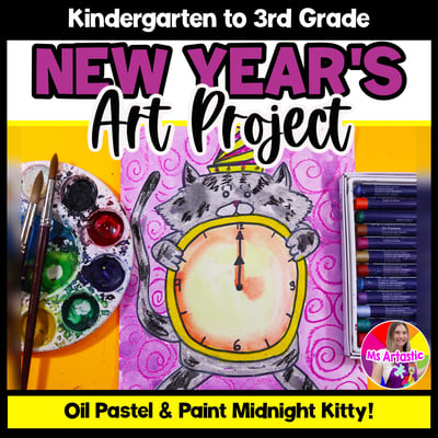 New Years Art Lesson Midnight Kitty Art Project Activity New Year Art Project