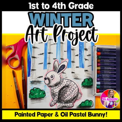 Winter Art Lesson Bunny Art Project Winter Activity Art Tutorial January Art